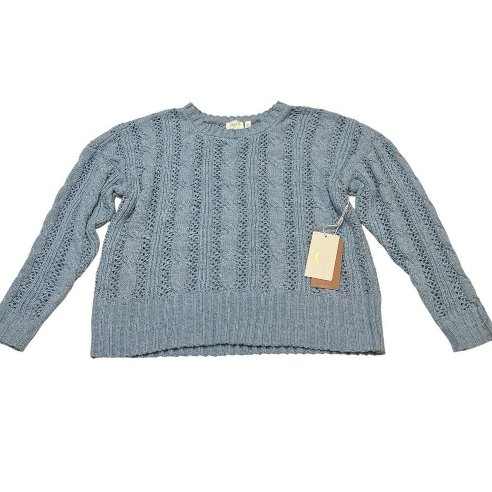 Cyrus Sweater Blue Open Cable Knit Boxy Womens‎ XL Relaxed Pullover LayerCasual